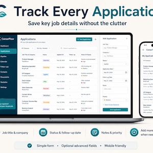 Job Application Tracker HTML App, Job Search Planner, Interview and Follow Up Organizer