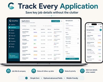 Job Application Tracker HTML App, Job Search Planner, Interview and Follow Up Organizer