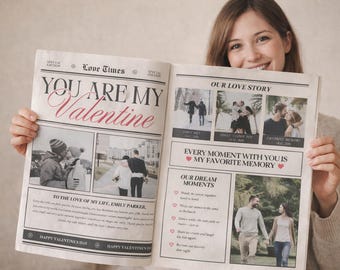 Valentine Newspaper Template | Custom Love Newspaper | Editable Canva Template | Romantic Valentine Gift