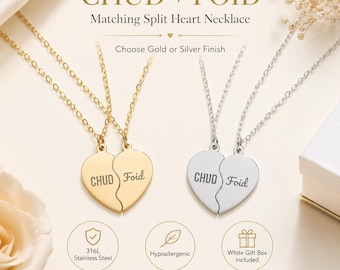Chud Foid Necklace, Engraved Split Heart Pendant, Funny Meme Couple Gift