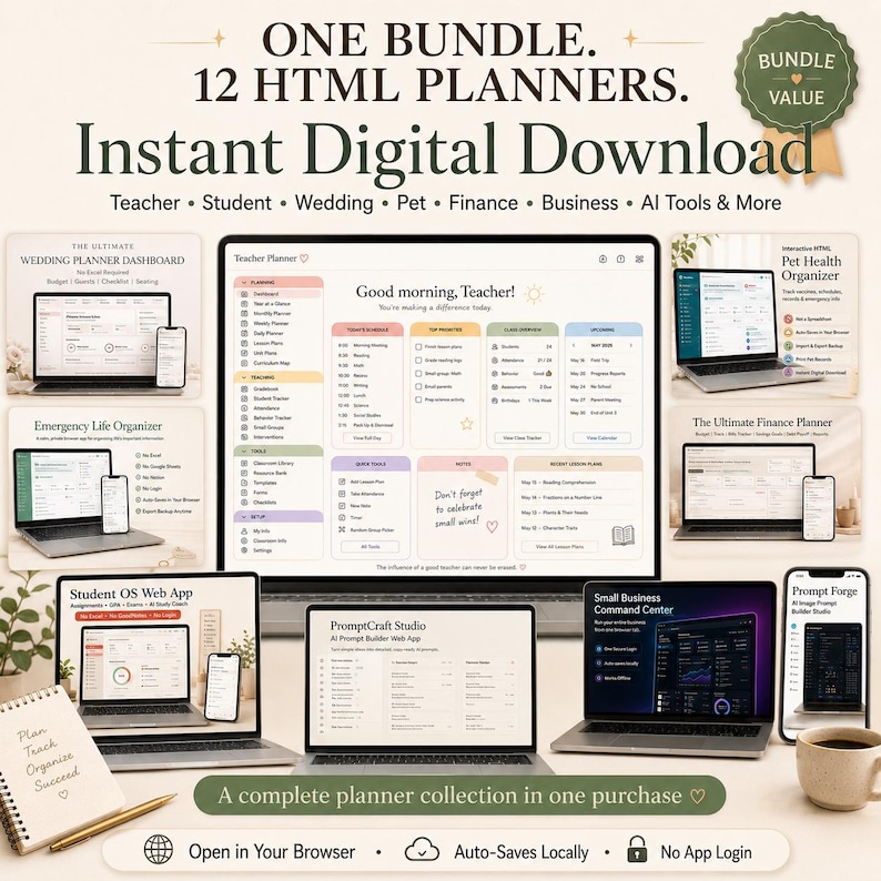 Paket mit 12 HTML-Planern, browserbasierte digitale Apps (Sofort-Download) Bild 10