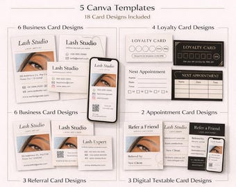 Lash Business Card Bundle, Editable Canva Templates, 18 Card Designs, Loyalty Referral Appointment