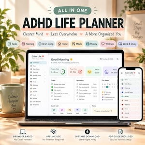 ADHS-Lebensplaner-Web-App: Gedanken sammeln, Fokus, Gewohnheitstracker, Wochenplaner, Budget- und Haushaltsorganisation