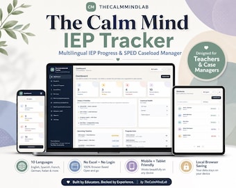 IEP Goal Tracker & Special Ed Planner, Caseload Manager, 504 Plans, Multilingual HTML Planner