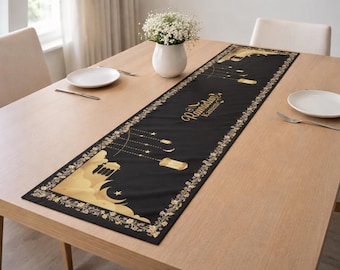 Ramadan Kareem Table Runner, Gold Lanterns, Islamic Decor