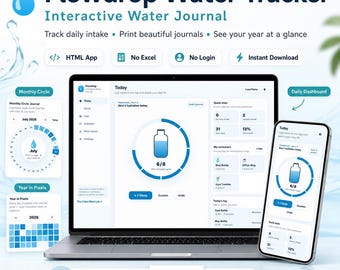 Water Tracker & Hydration Journal with Year in Pixels and Printable Monthly Circle