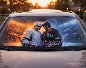 Heated Rivalry Hockey Romance Sunshade, Rivals-to-Lovers Orange Blue Art