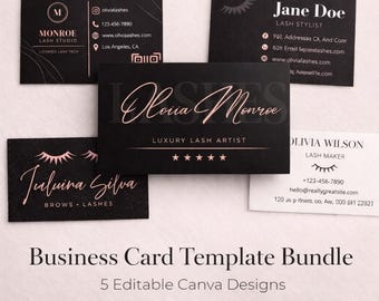 Lash Business Card Canva Template Bundle, 5 Editable Beauty Salon Card Designs