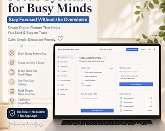 ADHD Focus Planner for Busy Minds, Brain Dump, Time Blocking, Habit Tracker
