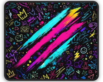 Neon Graffiti Gaming Mouse Pad, Colorful Desk Mat (9x7 in.)