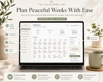 Digital Meal Planner HTML App, Weekly Monthly Calendar, Recipe Library, Grocery List