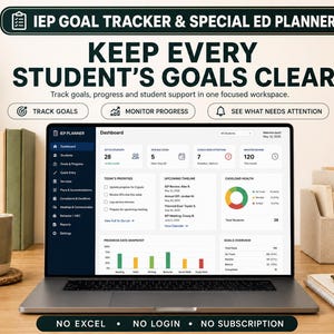 IEP Goal Tracker & Special Ed Planner, Caseload Manager, 504 Plans, Multilingual HTML Planner