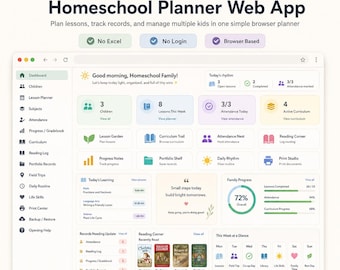 Homeschool Planner Web App for Multiple Kids, Record Keeping and Attendance Tracker