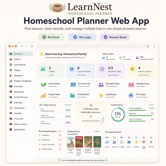 Homeschool Planner Web App for Multiple Kids, Record Keeping and Attendance Tracker