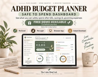 ADHD-Friendly Budget Planner, Safe-to-Spend Tracker, Browser App (Digital Download)