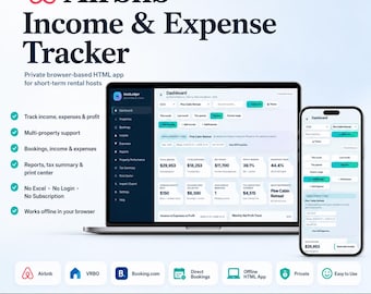 Airbnb Income and Expense Tracker, Airbnb Spreadsheet Alternative, Bookkeeping HTML App