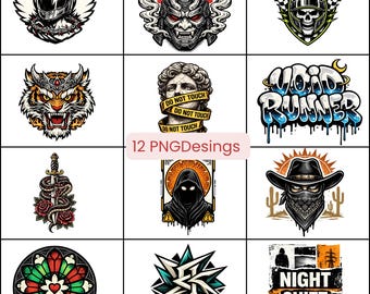 Streetwear PNG Designs, Fallen Angel, Barbed Wire Art (Digital Download, 12 Files)