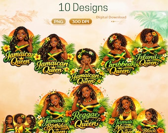Jamaican Queen PNG Bundle, Caribbean Afrocentric Art, Black Woman Sublimation Download