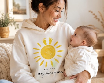 Custom Baby Footprint Art, You Are My Sunshine Nursery Print, Gift for New Mom