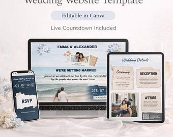 Editable Canva Wedding Website Template, Digital Invite with Countdown, Online RSVP