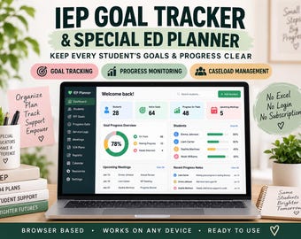 IEP Goal Tracker & Special Ed Planner, Caseload Manager, 504 Plans, Multilingual HTML Planner