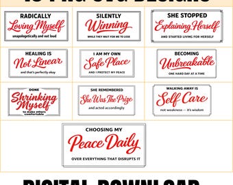 Mentale Gesundheit PNG Bündel, Selbstliebe Heilung Zitate (Digitaler Download)