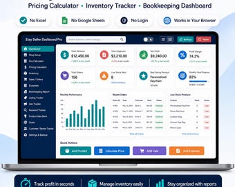 Etsy Inventory Tracker & Fee Calculator, Seller Bookkeeping Dashboard, Pricing Tool HTML App