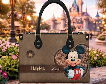 Personalized Mickey Mouse Disney Cartoon Leather Bag Handbag,Mickey Woman Purse,Mickey Lover's Handbag,Custom Leather Bag, Crossbody Bag