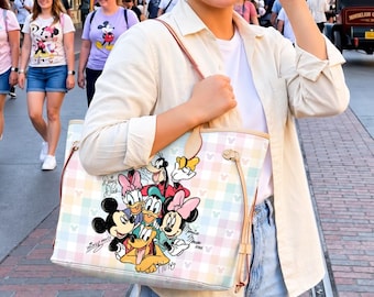 Mickey and Friends Signatures Leather Bag, Disney Leather Bag Disney Leather bag The Mouse and Friends large neverfull purse