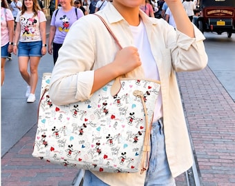Mickey and Minnie Mouse Leather Bag Dooney & Bourke Leather Bag, Disney Leather bag The Mouse and Friends large neverfull purse