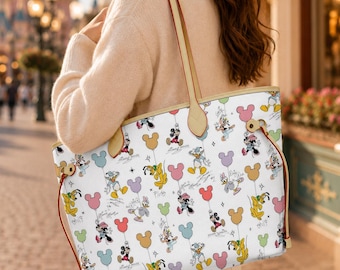 Mickey & Friends Signatures  Leather Bag, Disney Leather bag The Mouse and Friends large neverfull purse; Magical Place Bag; Checkered purse