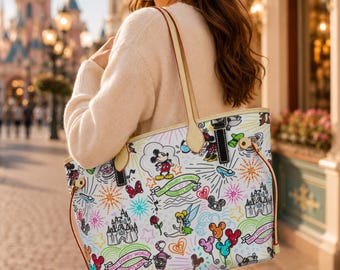 Disney Dooney & Bourke Leather Bag, Disney Leather bag The Mouse and Friends large neverfull purse; Magical Place Bag; Checkered purse