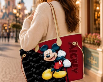 Mickey Mouse Leather Bag, Mickey Leather HandBag, Cartoon Crossbody Bag, Mickey Women Bag, Disney Handle Bag, Top Handle Bags