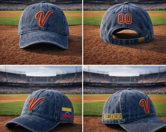 Gestickter personalisierter Venezuela-Baseball gewaschener Hut, personalisierter Namenszahlenhut