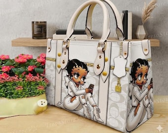 Betty Boop Cartoon Women Leather Handbag,Betty Boop Lover's Handbag,Custom Leather Bag,Personalized Bag, Gift For Mom, Gift for Her.