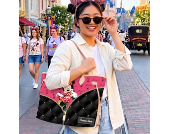 Bolso de piel de Minnie Mouse, bolso de piel Disney, bolso grande Neverfull de Mouse and Friends; bolso Magical Place; bolso a cuadros
