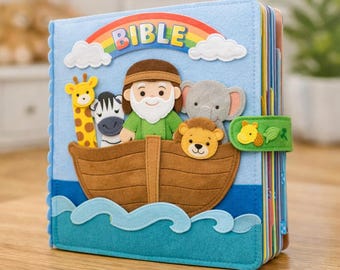 Noah’s Ark Quiet Book, Bible Felt Busy Book for Toddler, Christian Sensory Toy, Montessori Travel Activity, Sunday School Gift