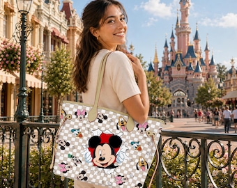 Mickey & Friends Leather Bag, Disney Leather bag The Mouse and Friends large neverfull purse; Magical Place Bag; Checkered purse