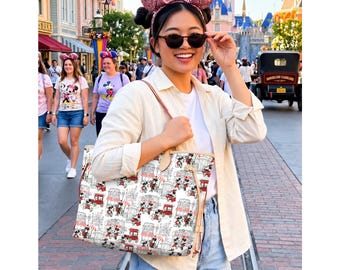 Mickey and Minnie Mouse Main Street Dooney & Bourke Leather Bag, Disney Leather bag The Mouse and Friends large neverfull purse