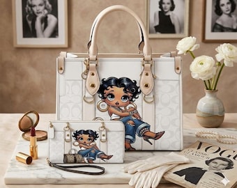 Betty Boop Cartoon Women Leather Handbag,Betty Boop Lover's Handbag,Custom Leather Bag,Personalized Bag, Gift For Mom, Gift for Her.