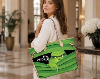 Personalized Grinch Christmas Tote Handbag, Grinch Women Bags, Grinch Lovers Handbag, Woman Handbag, Custom Leather Bag, Christmas Gifts