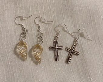 Shell & Cross Dangle Earrings Set