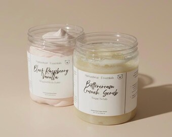 Body Butter & Sugar Scrub Set | Whipped Body Butter Gift Set | Exfoliating Sugar Scrub | Spa Gift for Her | Black Raspberry Vanilla