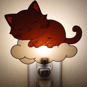 Cat Night Light | Kitty Sleeping on Cloud | Lamp Gift | Kids Room Decor | Soft Warm Glow | Happy Mood | Plug In Night Light | Lamp