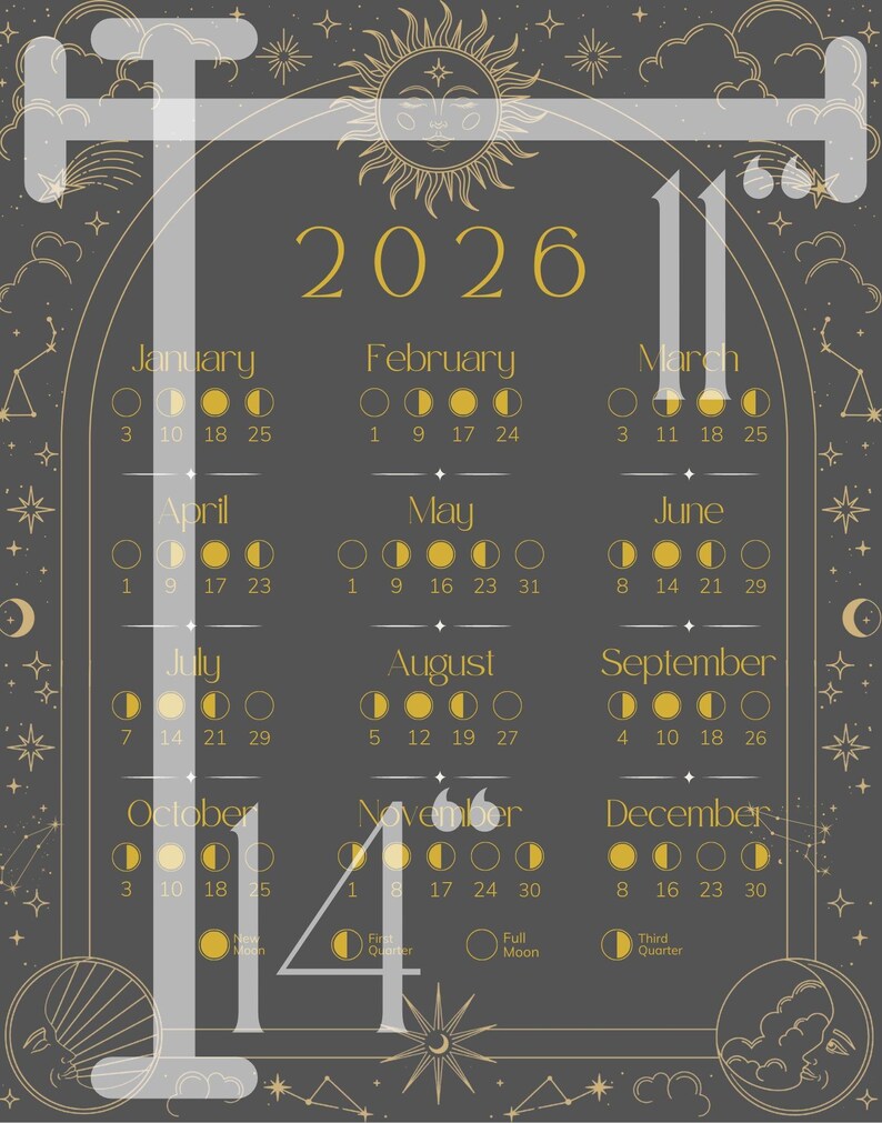 SET OF 3 - 2026 Moon Phases Wall Art Printable | Lunar Calendar | Decor ...