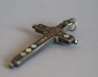 Vintage Jerusalem Rosewood Pectoral Cross with Mother-of-Pearl Marquetry Work c.1690