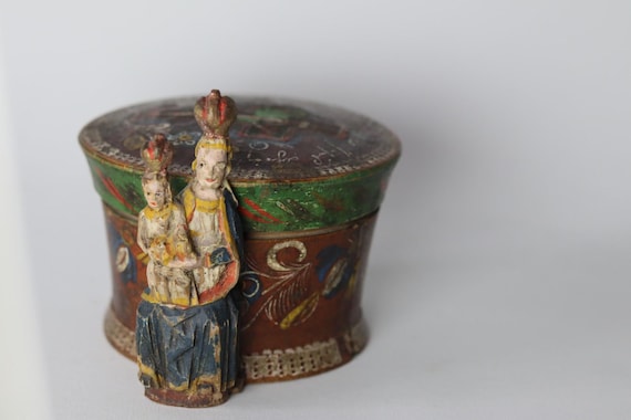 Devotional Folk Art Austria Handcarved Wooden Figure Holy Mary and Jesus 1880