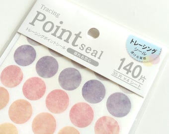Pegatinas japonesas de papel translúcido / Puntos pastel suaves - Acuarela clásica / Fabricadas en Japón / 140 piezas