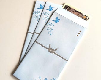 Enveloppe d'argent japonaise | Enveloppe cadeau Blue Bird | Cadeau en espèces | Mariage, remerciement, célébration | Design japonais minimaliste