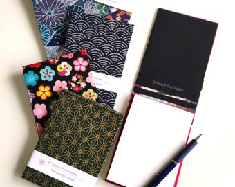 Handmade Japanese Fabric Memo Pad Holder with 3 B7 Notepads – Cartonnage Desk Accessory